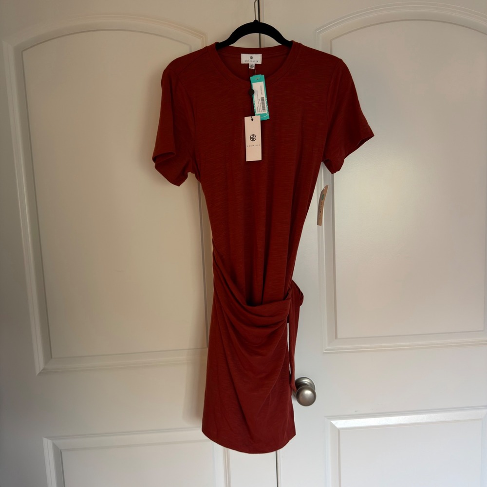 Socialite Amalia Knit Side Tie Fitted Dress Burnt Orange MP Stitch Fix Exclusive
